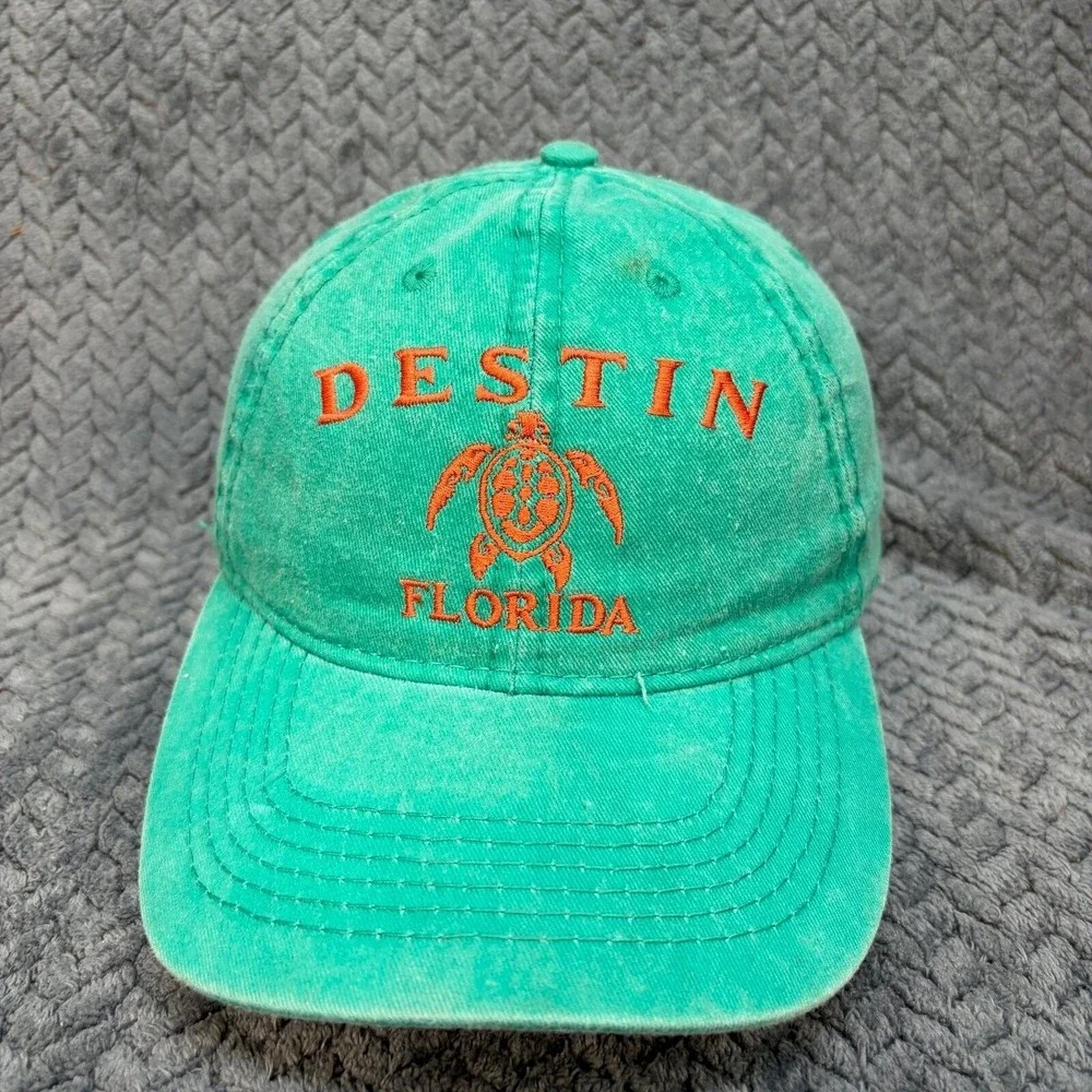 Alvins Island Destin Florida Sea Turtle Hat Green Pigment Dyed Baseball Cap